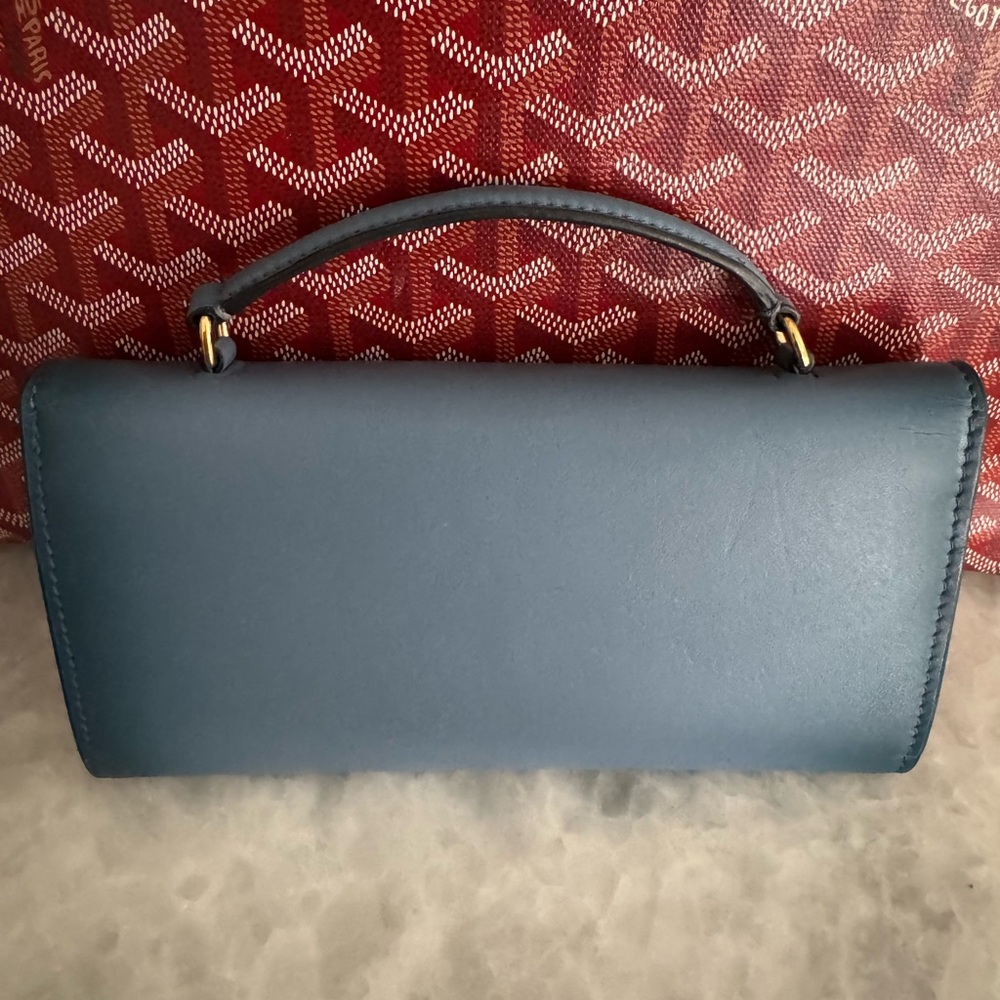 Ralph Lauren Blue Leather Wristlet Clutch with Gold Hardware - Picture 5 of 10